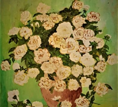 Chișcă Ioan - Vas cu flori albe - Ulei pe carton - 2021 Sasca Mică