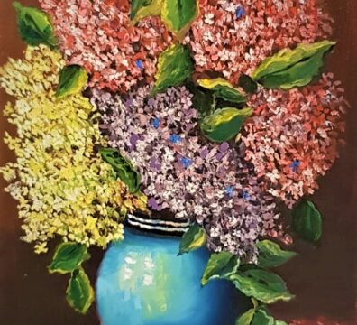Tiberiu Jakab - Vas cu flori de liliac - Ulei pe pânză - 2021 Tigveni Argeș